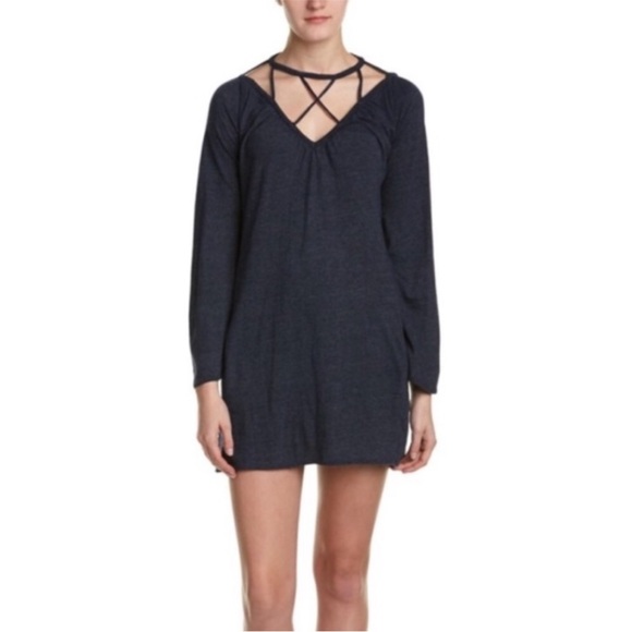 CHASER | NWT Charcoal Grey Long Sleeve Caged Neck Dress Women’s Size Medium - Picture 2 of 8